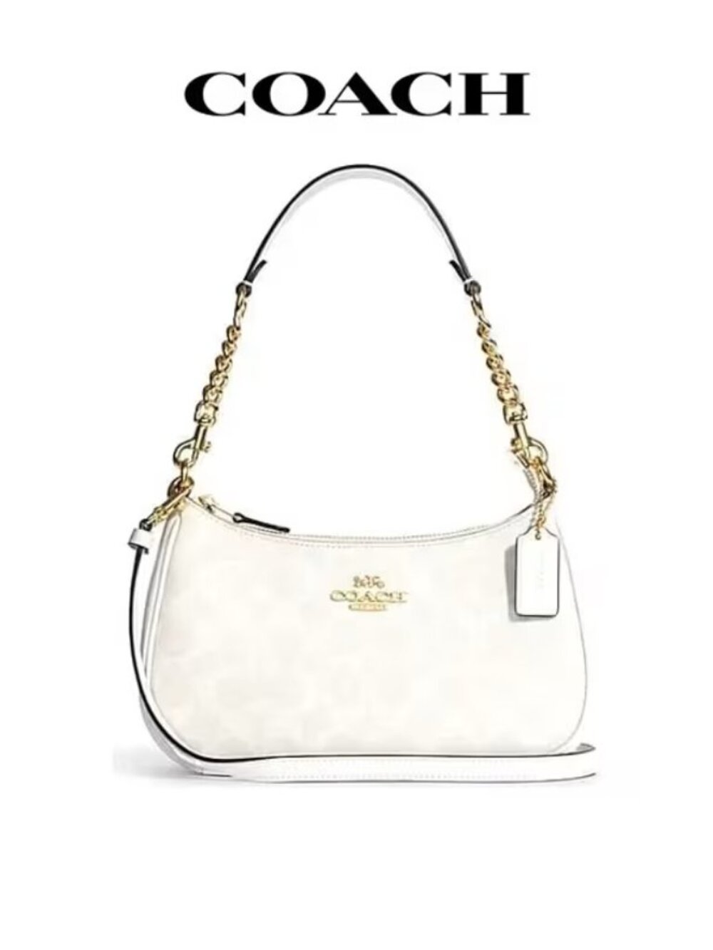 NWOT Coach White Signature Canvas Crossbody with Gold Chain Strap